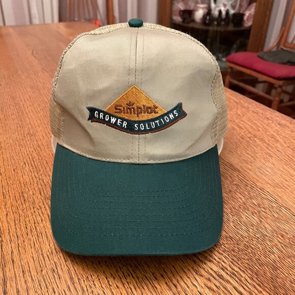 Men's Simplot Grower Solutions Snapback Green/Tan Mesh Backed Trucker Hat Cap - Picture 2 of 10